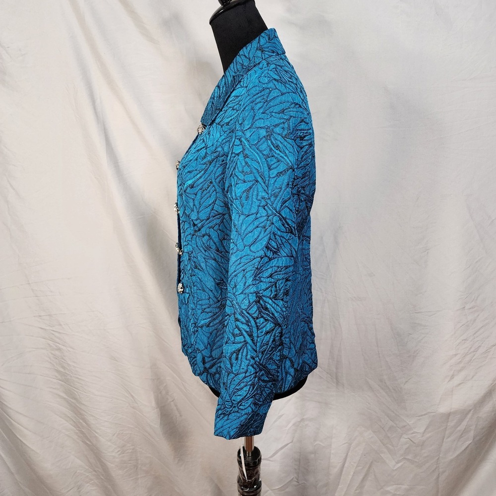 New w/tag LESLIE FAY Size 8P Shimmering Turquoise Jacquard Scalloped Hem Blazer - Picture 6 of 13
